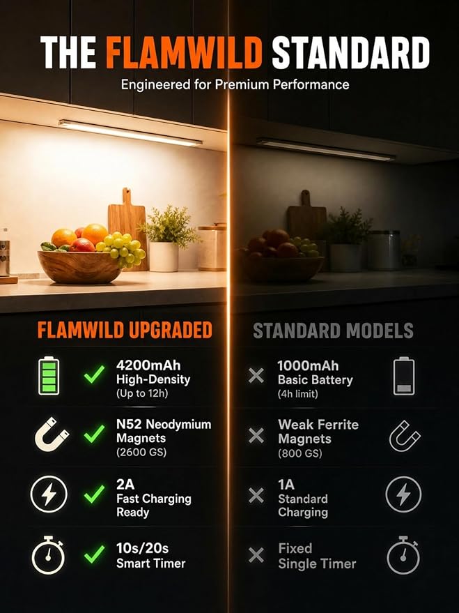 Under Cabinet Lighting, 4200mAh Motion Sensor Light, 3CCT, 2 Pack | 11 Inch USB-C Fast Charging, Battery Operated, 10s/20s Delay, 240lm & 5-Level Dimmable, Magnetic for Kitchen & Closet, Indoor
