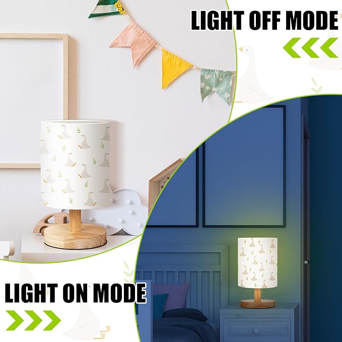 Silly Goose Kids Table Lamp for Bedroom Kids Bedside Lamp with Linen Wooden Nightstand Cartoon Nursery Lampshade for Girls Boys Living Room