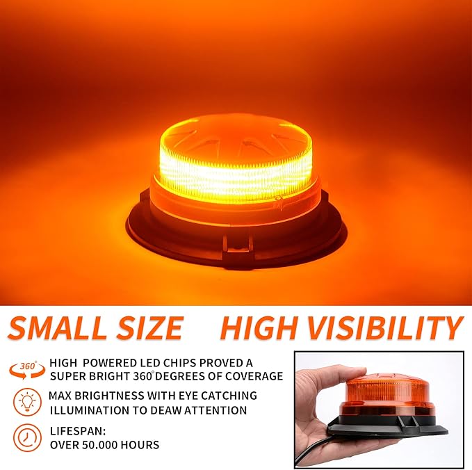 Amber Yellow Led Emergency Strobe Beacon Lights for Car 12V 24V 24-LEDs | Magnetic Mount, 8 Flash Model, Warning Safety Flashing, Rooftop Signal Lamp for Forklife Construction Truck Tractor Golf SUV