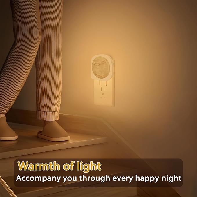 Baseball Night Light, Ball Game Sports American Night Lights Plug into Wall Decor,Dusk to Dawn Sensor Lamp for Bedroom Bathroom Kitchen Hallway Stairway Home Decoration, ZLU03064