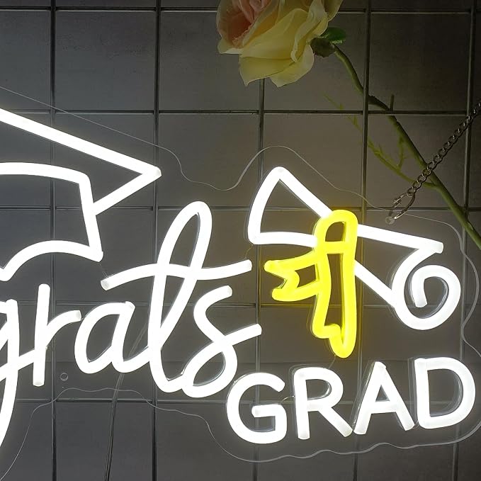 Congrats Grad Neon Sign, Class of 2026 Celebration Wall Decor | Dimmable Backdrop LED Light Up Signs for Party, Photos, Class of 2026 Celebrations, Graduation Gift