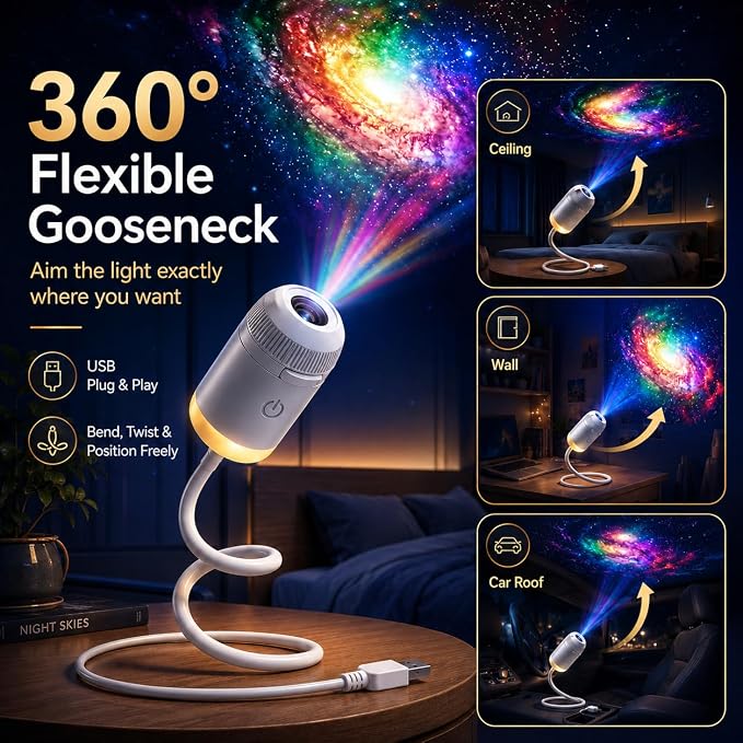 Galaxy Projector Night Light, 2-in-1 Holographic Star 5d Ocean Projector Plug and Play hd Star Smart Dynamic Ceiling Projectors Lamp 360° Space Starry Sky USB Projection