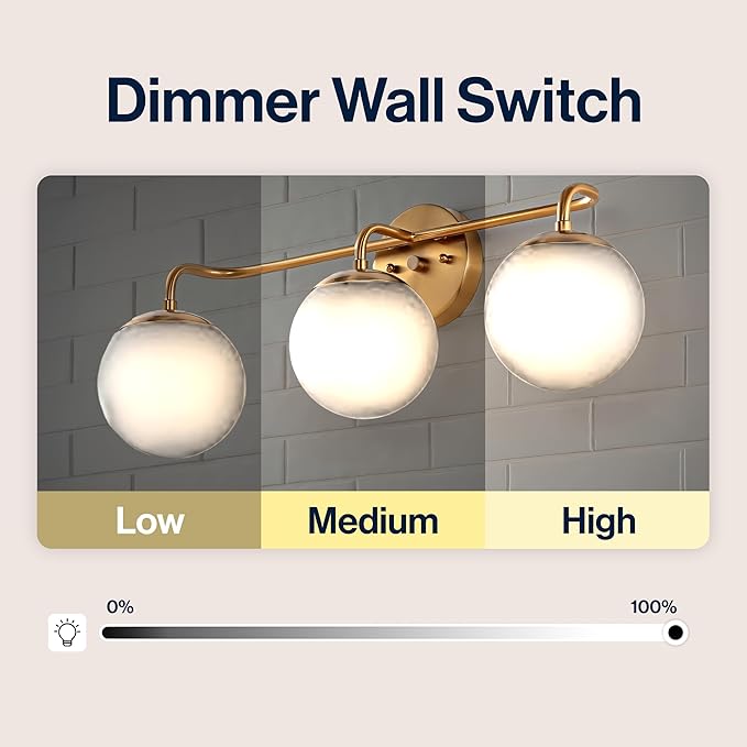 JONATHAN Y 25" Brass Gold Modern Globe Wall Sconce Vanity Light for Bathroom, White Frosted Glass Shade, Midcentury Parisian Bistro Wall Lamp, LED Bulb Included (JYL3536A)