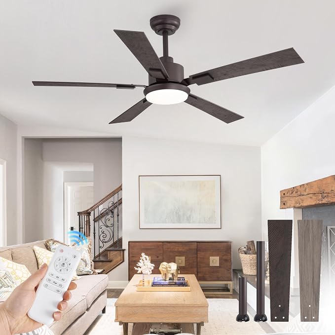 ZMISHIBO 52” Farmhouse Ceiling Fan with Light, Remote Control, Oil Bronze | High CFM Powerful Airflow, Quiet DC Motor, 3 CCT LED, Indoor/Covered Outdoor, Dual-Finish, Damp Rated, Rustic