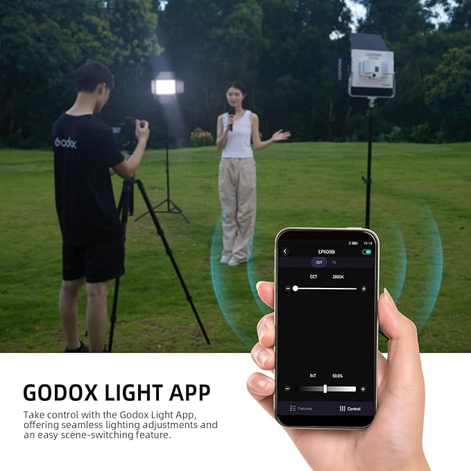 Godox LP600Bi Bicolor LED Video Light with Barndoor, 60W 2800K-6500K 9020Lux LED Panel Light with 11 FX Effects APP Control CRI/TLCI 96+ Dimmable 0-100% Studio Soft Light for Photography