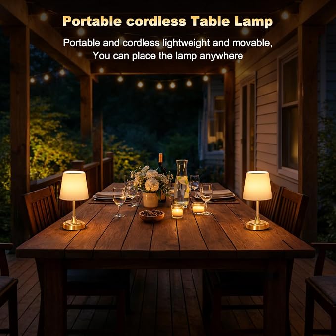 Wowag Small Cordless Table Lamp Rechargeable,5000mAh Battery Operated Desk Lamp,3 Colors & 7 RGB Stepless Dimmable,Touch Ambient Light for Bedside,Bedroom,Dining Room,Living Room,Gold,WhiteShade