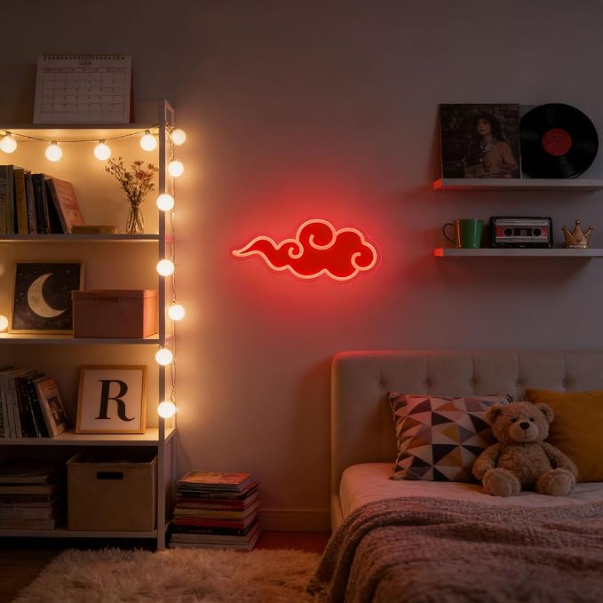 Anime Neon Sign, UV Printed Red Cloud LED Neon Light Signs for Wall Decor | Dimmable Gaming Neon Sign USB Night Neon Light for Bedroom Game Room Man Cave Party, Gifts for Your Son, Boyfriend