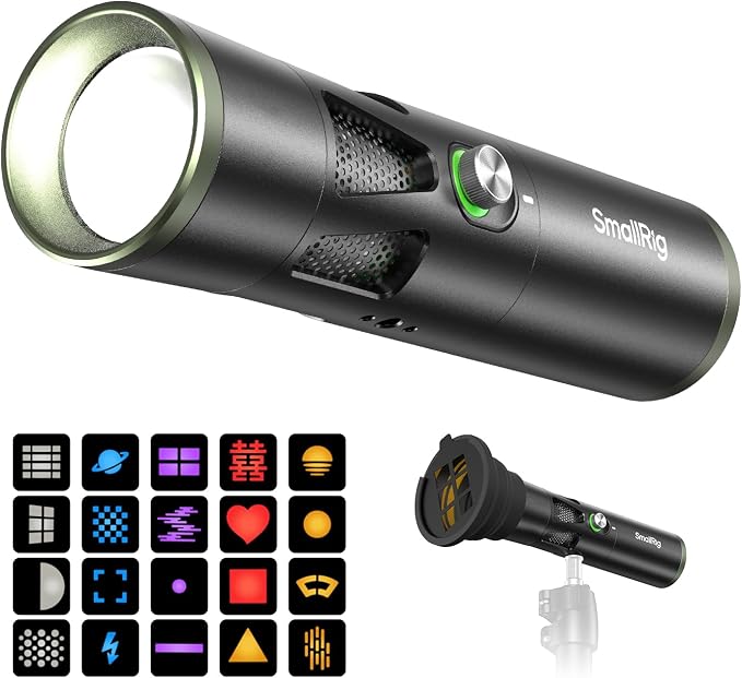 SmallRig RF 20C 20W LED Photography Flashlight, 5 Colors CRI 97 TLCI 99, 10000mAh Portable Zoomable Spotlight with 20 Pattern Gobos, Silicone GOBO Holder for Portrait, Video, Content Creators - 5335