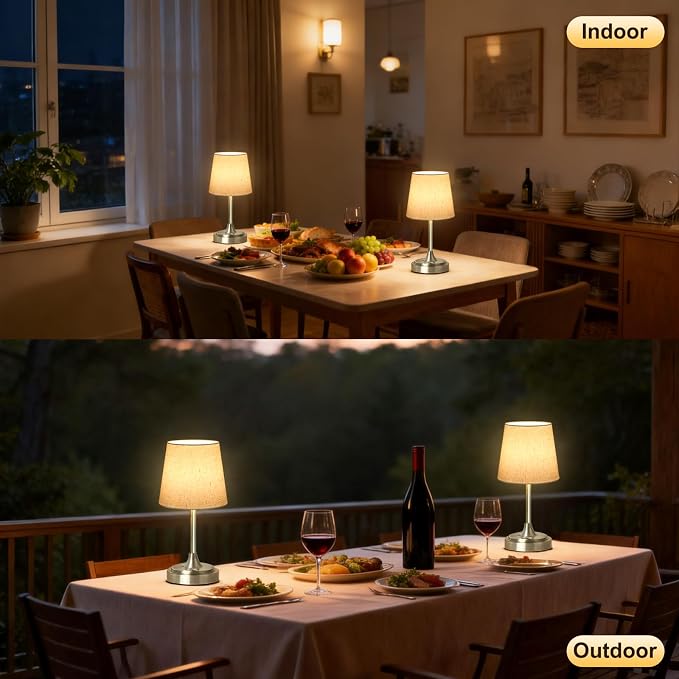 Wowag Small Cordless Table Lamp Rechargeable,5000mAh Battery Operated Desk Lamp,3 Colors & 7 RGB Stepless Dimmable,Touch Ambient Light for Bedside,Bedroom,Dining Room,Living Room,Bronze,FlaxenShade