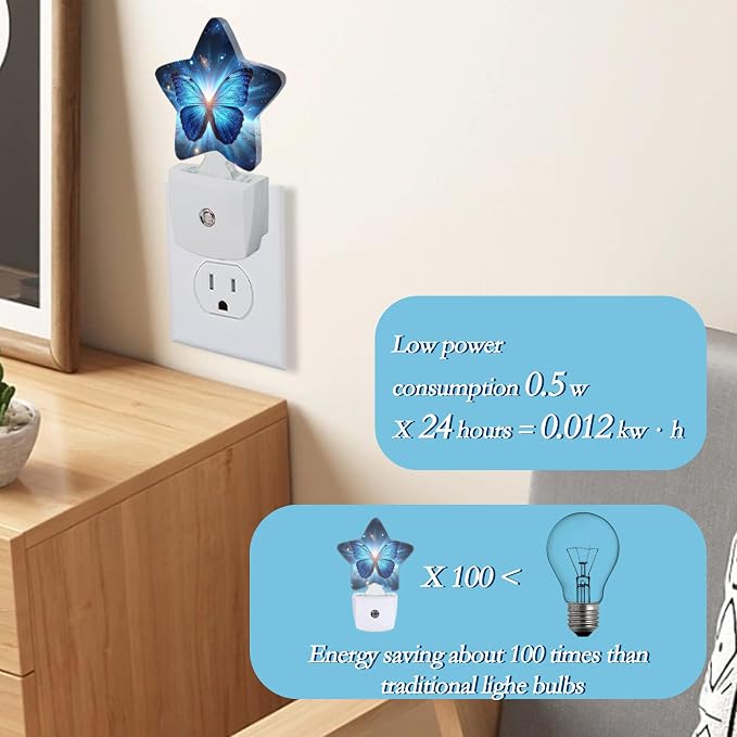 Blue Butterfly Night Light,Plug Into Wall Decor Nightlights for Bedroom,Bathroom,Hallway,Stairway,Kitchen,with Dusk to Dawn Light Auto Sensors Led Night Lights Room Gifts