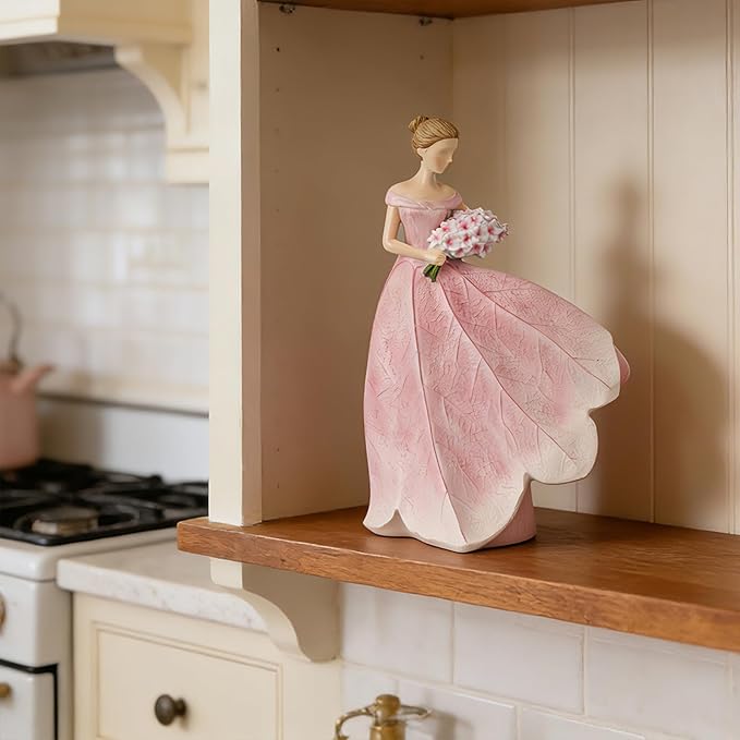 Guichifun Fairy Statue, Modern Table Decor, Pink, 5 x 3 x 7.5 Inch | Leaf Angel Girls, Resin, Living Room Office Sculpture, Indoor Rustic Figurines