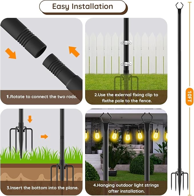 AILBTON 10Ft Exterior Light Poles 8 Pack, Durable Metal Light Posts for Outdoor Use, Equipped with Fixed Brackets for Yard, Terrace, Backyard and Garden Decor