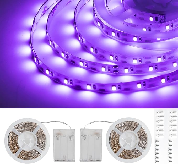 Black Light LED Strip Lights, 26.4ft/13.2ft SMD2835 240 LEDs uv Light Strip Flexible Blacklight Fixtures Black Lights for Glow Party Bar Bedroom TV Halloween Decorations, Non-Waterproof, 2 Pack