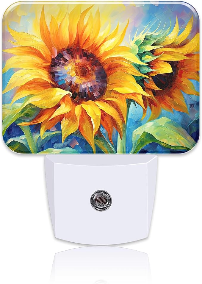 Sunflower Modern Art Painting Plug in Night Lights, Sunflower Nightlight Plug Into Wall Dusk to Dawn Sensor for Kid Girls Boys Women Men Bedroom, Hallway, Kitchen, Bathroom, Stairs Decor