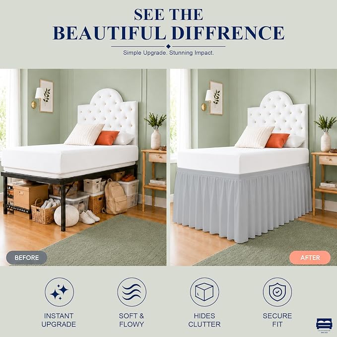 Cottingon Dorm Room Bed Skirt, 100% Microfiber, Light Grey, Twin XL-42 Drop