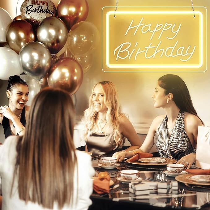 Happy Birthday LED Neon Sign – Warm White Dimmable Neon Light, USB Powered Wall Decor for Party Backdrop, Bachelorette Party Decor, Ideal Christmas Gift & Birthday Gift