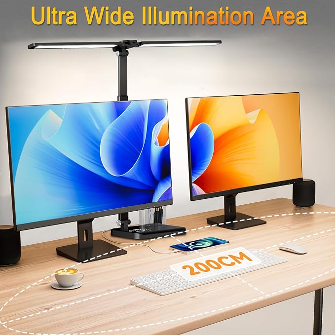 Retractable Dimmable LED Desk Lamp with USB Charging Port Desk Light | Height Adjustable 50 Lighting Modes Dual Swing Arm Architect Adjustable Table Lamp Light for Home Office Dorm Nail, Black