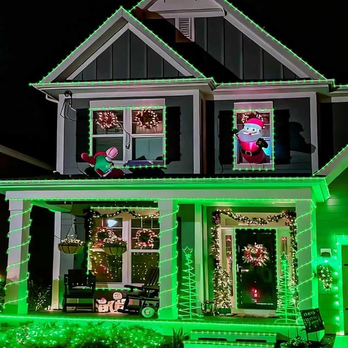 YEGUO Solar Rope Light Outdoor Waterproof, 66ft 200 LED Green String Lights, 8 Modes Tube Christmas Lights in Clear Thin Tube