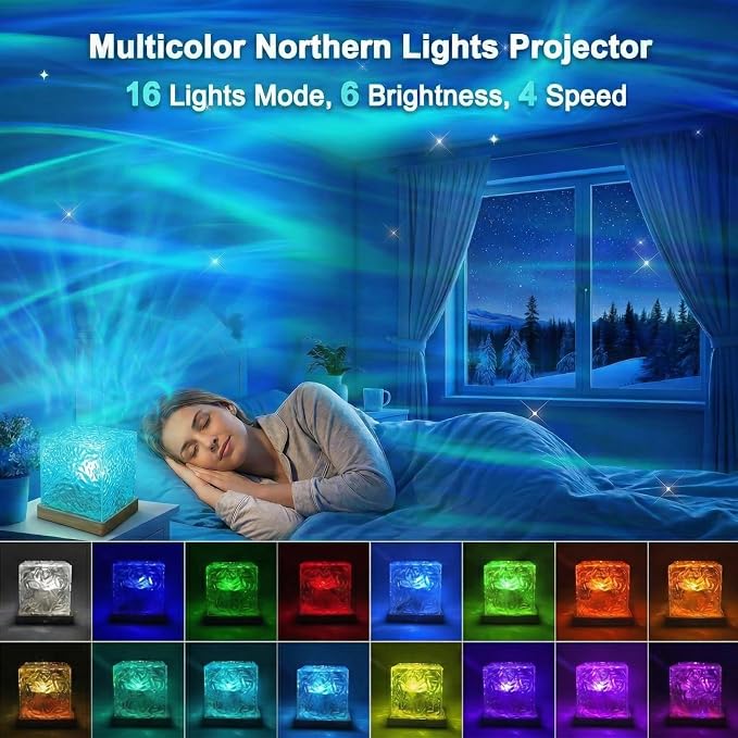 RICHMYC Ocean Wave Projector Light, 16 Colors Rotating Water Lamp, Remote | Beach Decor Sea Themed Gradual Northern Lights Projector for Office Bedroom Bar Restaurant (Plug in 5.3in)