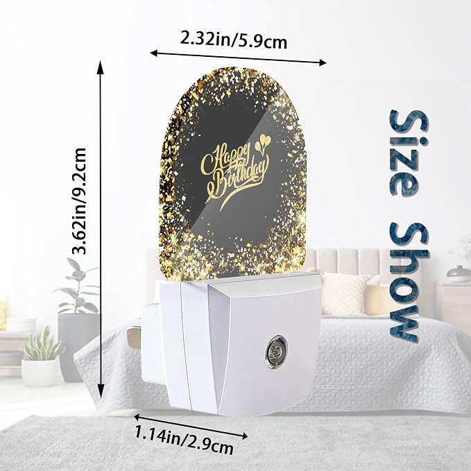 Happy Birthday Night Lights Plug into Wall for Girls Boys Room,Night Light LED Lamp Dusk to Dawn Sensor Round Lamp for Bedroom Bathroom Hallway Home Wall Decor