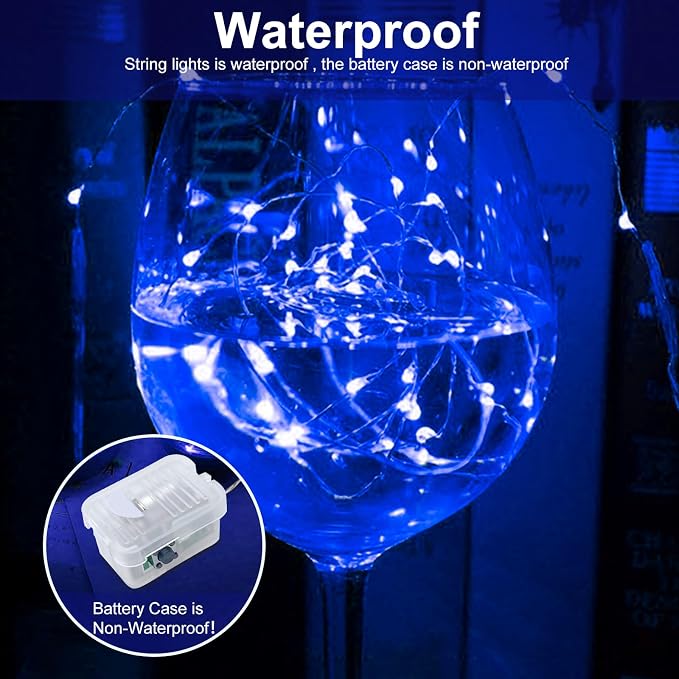 AIKEI 100 Pack LED Fairy Lights Battery Operated, Mini String Lights 3 Lighting Modes Waterproof 7 Feet 20 Led Firefly Starry Lamps for Wedding Party Bedroom Garden Halloween Christmas Decoration Blue