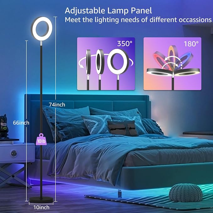 42W Dual-Sided Floor Lamp, RGB Color Changing LED Standing Lamp with Remote, Stepless Dimmabe Warm/Neutral/Cool Floor Light, Modern Torchiere Tall Lamps for Living Room Bedroom Gaming Party