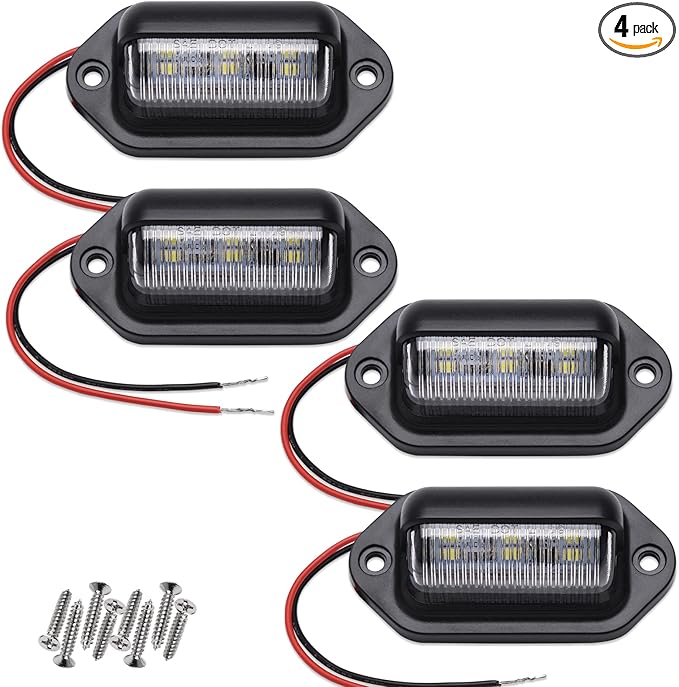 4PCS Xenon White LED License Plate Light, 12V-24V DC Waterproof 6-SMD License Plate Lamp Taillight, For Truck SUV Trailer Van RV Boats as Step Courtesy Light, Dome/Cargo Lights or Under Hood Light