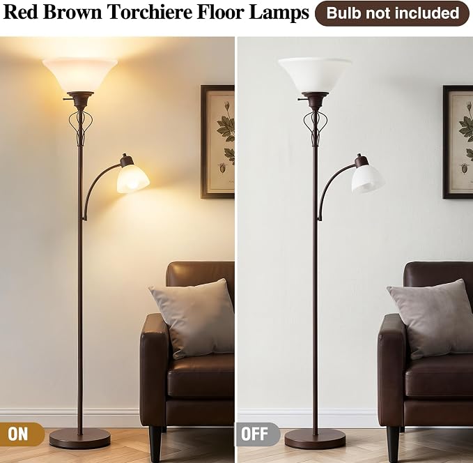 Floor Lamps for Living Room, 70" Tall Torchiere Floor Lamps, Plastic Shade | Tall Lamp with Adjustable Gooseneck Reading Light, Modern Corner Standing Lamp for Bedroom, Office, Separate On/Off Switch