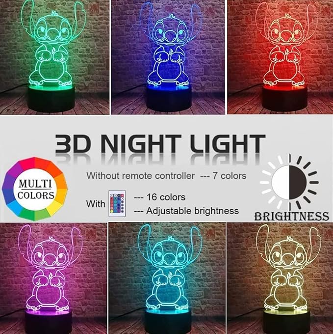 LOUHH 3D Illusion Night Light, 16 Color Night Light - 3D LED Intelligent Remote Control Lamp for Children's Room Decoration and Children's Gifts