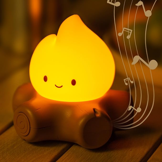 Campfire Night Light with White Noise, Rechargeable, Cute Gifts | Kids Camping Essentials, Chibi Cute Campfire Lamp, Portable, Sleep Aid Night Light for Kids Room Decor, Toddler Camping Trips