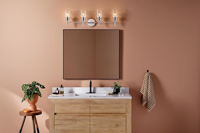 Kichler Madden 4-Light Bathroom Vanity Light, Chrome | Modern vanity light with clear glass for single or double bathroom mirrors (34" x 10.5"), 55186CH