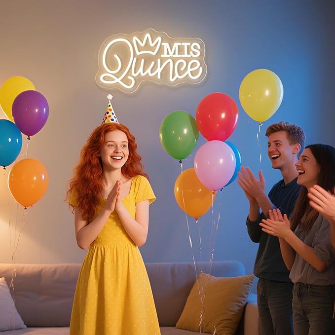 Mis Quince Neon Sign for Wall Decor Dimmable LED Sign Neon Lights for Bedroom Light Decoration for Birthday Party Room Decoration Gift for Girl Kid Lover 40CM*23CM Warm White