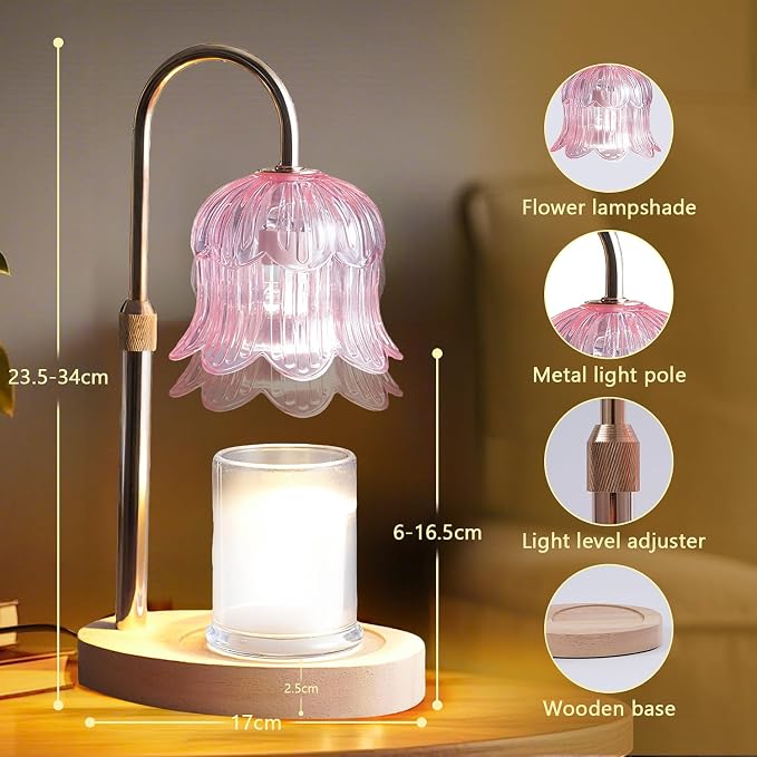 CRMILL Candle Warmer Lamp Electric Timer - Modern Home Decor Table Lights for Candles Warming Height Adjustable Dimmable Warmers Pink