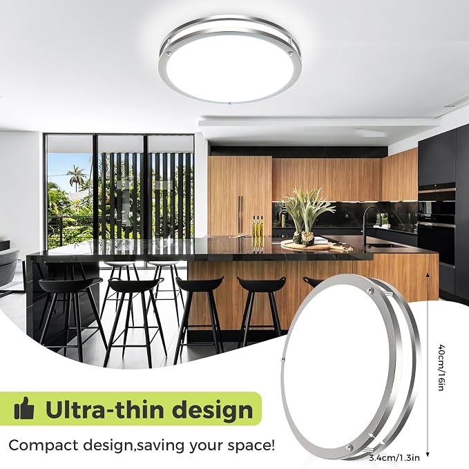 hepside 2 Pack Flush Mount Ceiling Light Fixture, Dimmable & 5 Color Temperatures Ceiling Light, 16inch 36W 3000K 3500K 4000K 5000K 6500K Adjustable Ceiling Lamps for Bathroom Bedroom Hallway