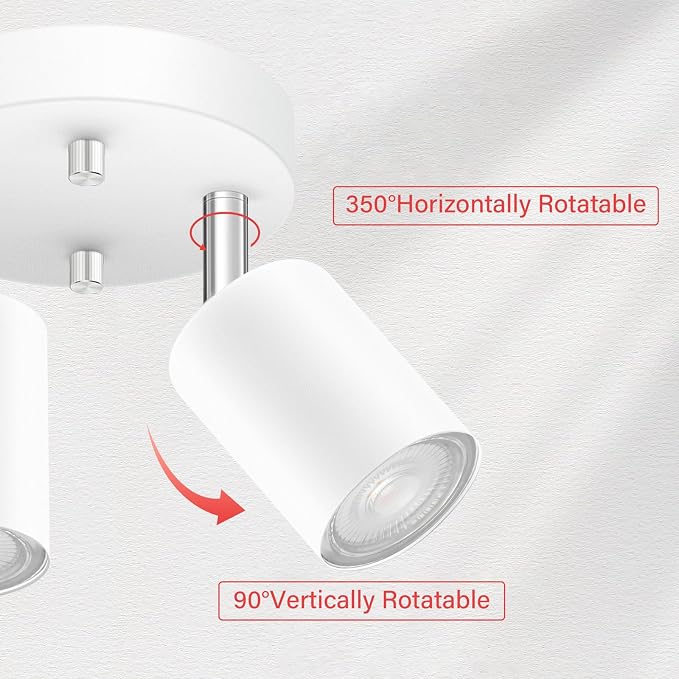 AUQUEE LED 2 Light Track Lighting Kit, LED Track Lighting Fixtures, White Round Ceiling Spot Lighting, Flexibly Rotatable Light Head for Kitchen, Living Room, Bedroom, GU10 Bulb Not Included