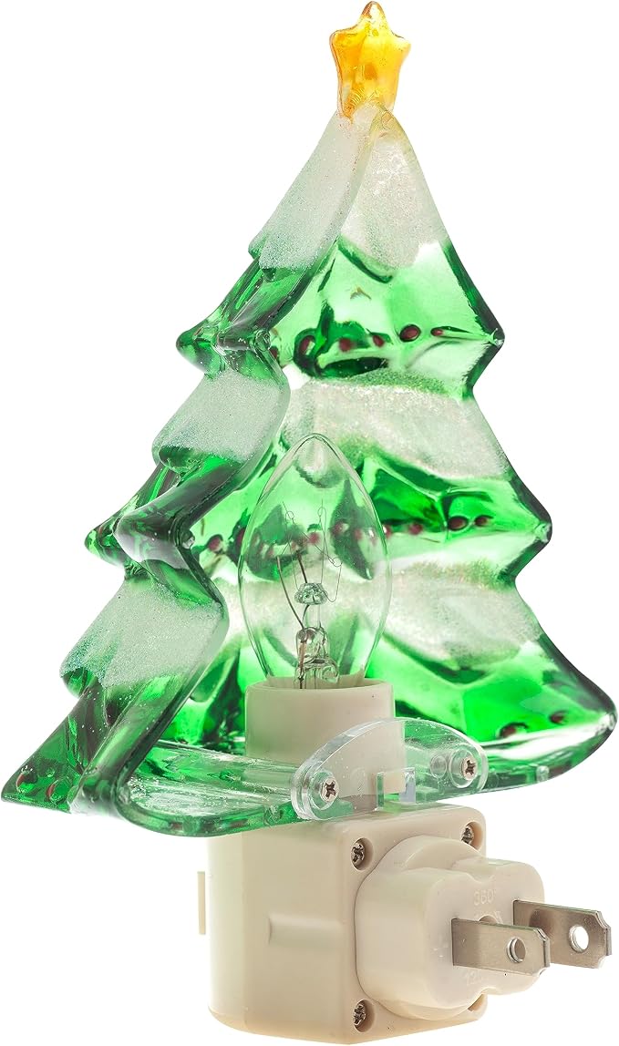 Creative Hobbies Snow Covered Christmas Tree Holiday Decor Night Lights - Includes 5W C7 and Rotational Socket with On/Off Switch