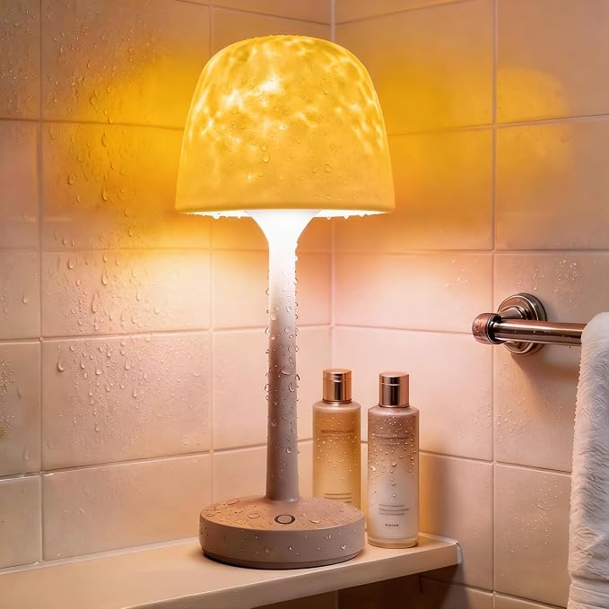 SAIWEYA Spa-Like Waterproof Bathroom Shower Lamp, Rechargeable Shower Light | 16 Color Ocean Wave Projector, Touch & Remote Control, Cordless Night Light for Inside Shower