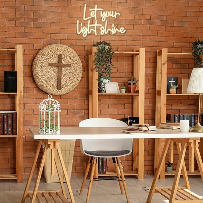 Let Your Light Shine Neon Sign for Wall Decor Jesus Neon Light Letter LED Neon Signs Bible Verse Neon Signs for Prayer Room Christian Church Bedroom Decoration