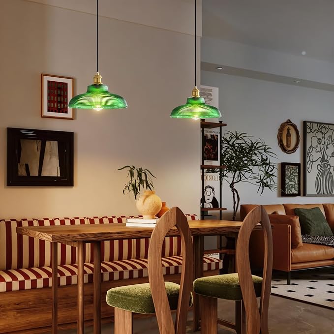 XZHGCEE Plug in Pendant Light: Hanging Light Plug in Green Glass Hanging Lamp, Pendant Lighting for Kitchen Island, Bedroom, Dining Room, Living Room, No Bulb