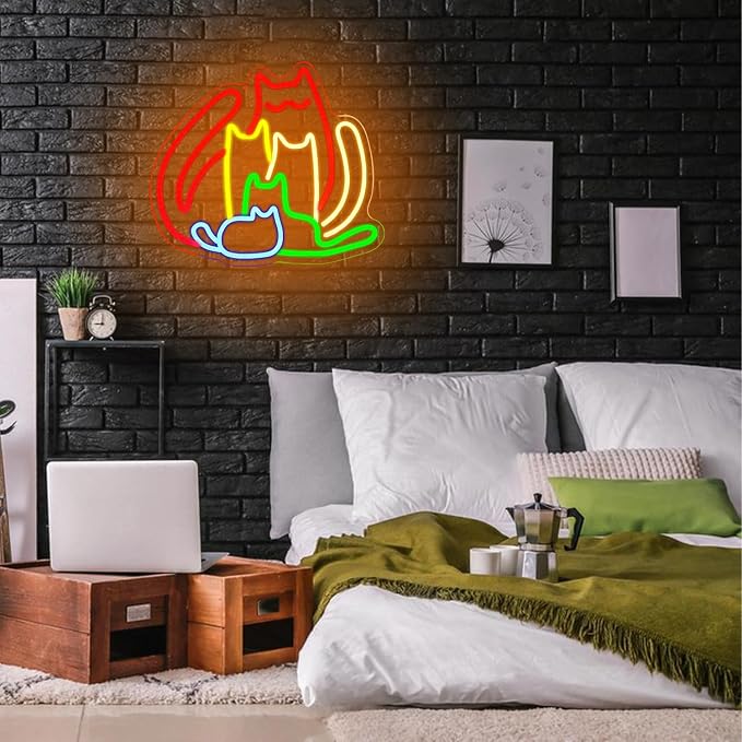Colorful Cat Neon Sign for Wall Decor Rainbow Cat Led Sign Animal Neon Light Dimmable Pet LED Light Sign for Bedroom Men Cave Home Party Home Decor