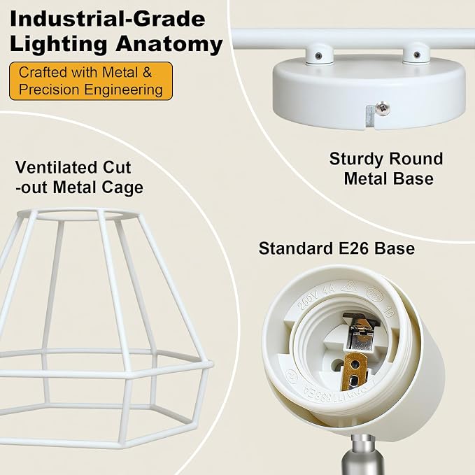 HiBay 4-Light Ceiling Track Lighting Fxiture White, Modern Spotlight, E26 | Rotatable 4 heads with farmhouse metal cage shade for kitchen bathroom vanity dining room, bulb not included