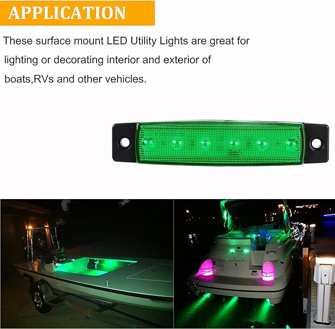 PSEQT LED Boat Interior Lights Marine Courtesy Light Strip Deck Transom Cockpit Navigation Lighting Waterproof for Fishing Pontoon Kayak Yacht Sailboat (Green 10Pcs)