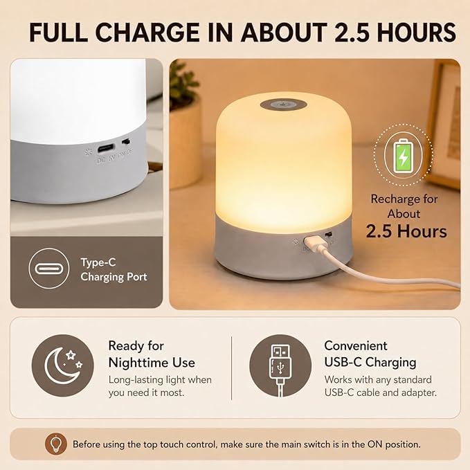 Portable Baby Night Light, 3 Color Egg Lights for Nursery | 2400mAh, Small Rechargeable LED Lamp, Dimmable Touch Nightlight for Newborn, Toddler, Kids, Adults 2 Pack