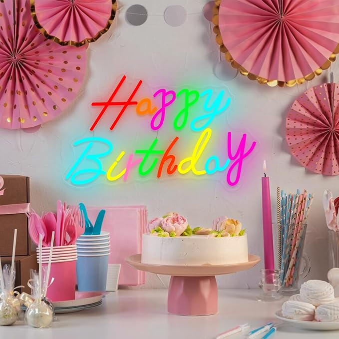 Happy Birthday Neon Sign, 21.7 x 13 Inch Neon Signs Large Size, Colorful Happy Birthday Neon Light, Big Birthday Neon Lights for Bedroom Bar Cafe Party Any Ages Bday Celebration Decoration