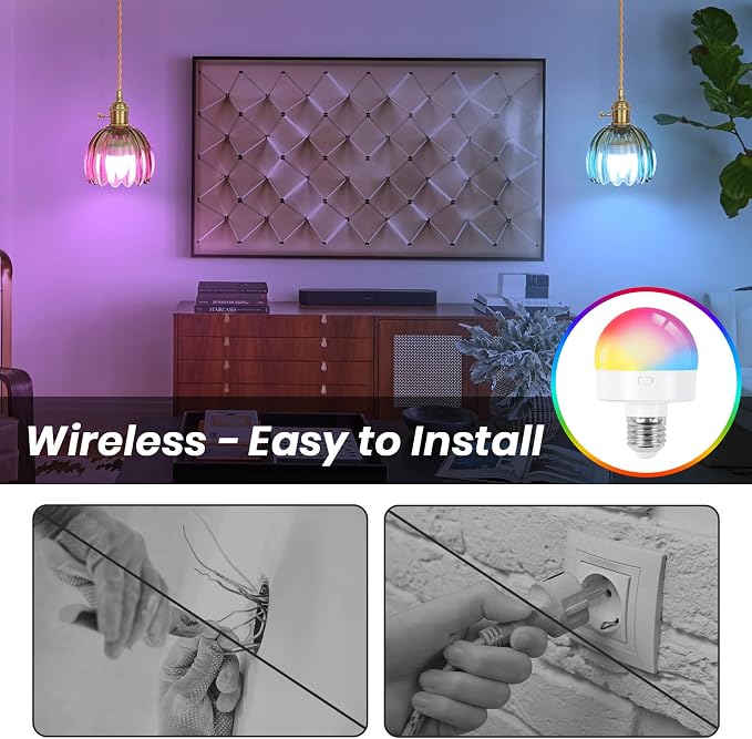 Battery Operated Pendant Light,Mini Hanging Lights 5.1Inch 2500mAh RGB Rechargeable Light Bulb with Remote Control Wireless Adjustable Rechargeable Chandelier for Kitchen Island Hallway