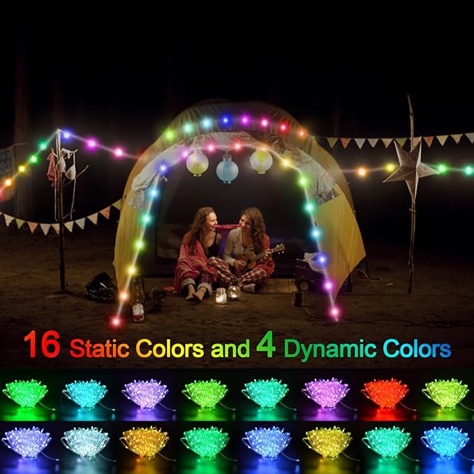 echosari 53Ft Rope Lights Outdoor Battery Operated, 160 LED Rope String Lights Colors Changing with Remote Timer Waterproof Rope Lights for Patio Garden Camping Decoration
