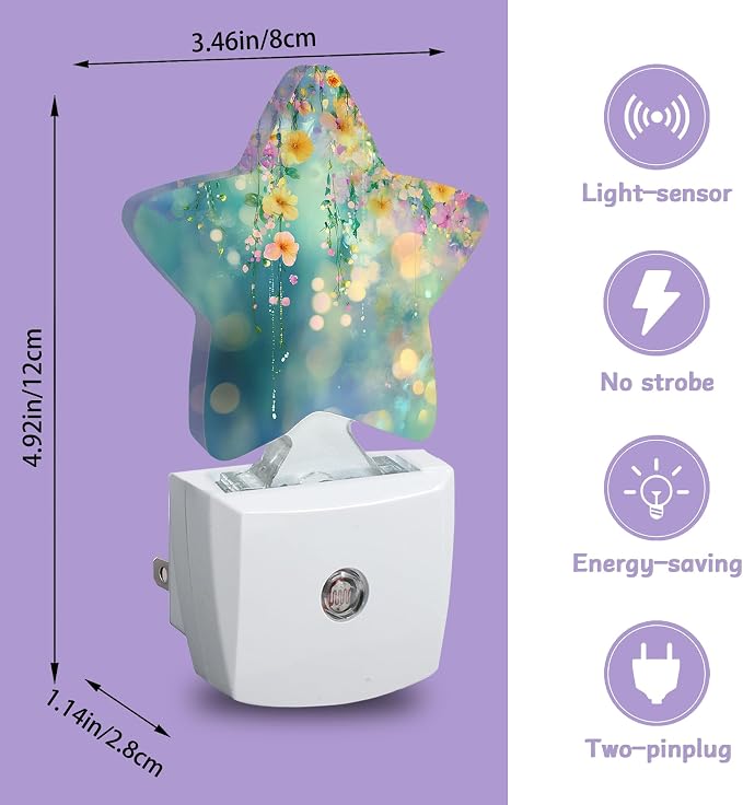 Night Light,Abstract Flowers Night Lights Plug into Wall Spring Floral Decorations for Bedroom Bathroom,Dusk to Dawn Sensor Kitchen Hallway Stairs Energy Efficient Desk Lamp