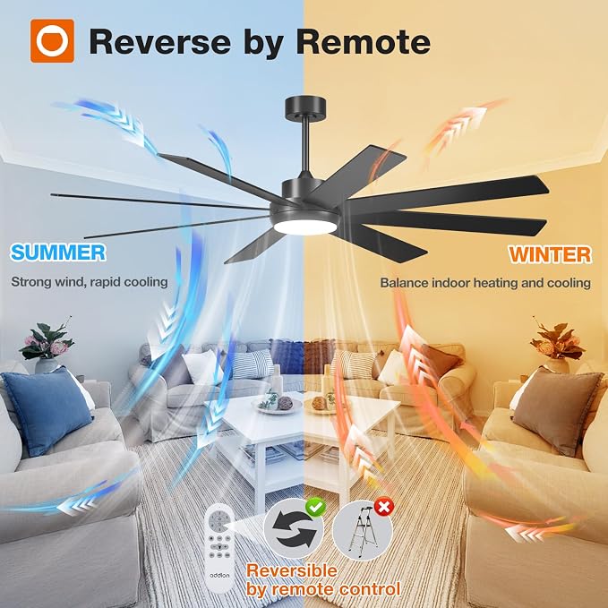 addlon 72 Inch Lagre Ceiling Fans with Lights and Remote Control,Black | Dimmable & 5CCT, Quiet 6-speed Reversible DC motor, Dual-Sided Blades, Bedroom, Covered Outdoor Spaces