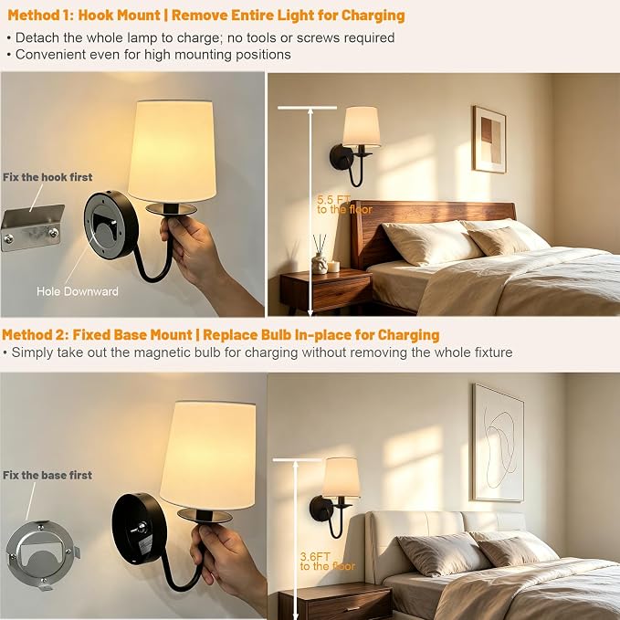 Rechargeable Wall Sconces Set of 2, 10000mAh Magnetic LED Bulb Wall Lights, 9 RGB Colors 3 CCT Dimmable, Battery Operated Cordless Wall Scone Lamp for Bedroom Living Room Home Decor