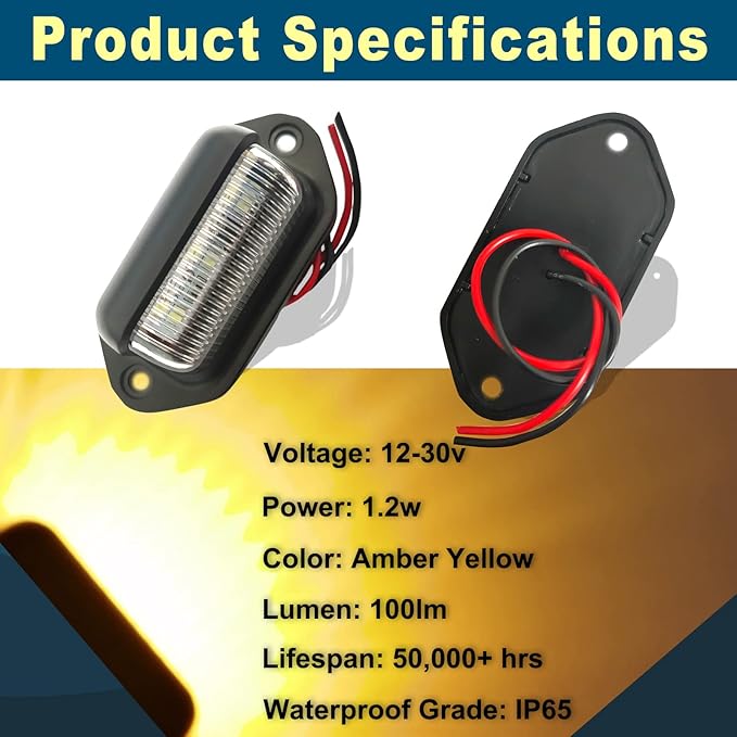 2PCS Amber Yellow LED License Plate Light, 12V-24V DC Waterproof 6-SMD License Plate Lamp Taillight, For Truck SUV Trailer Van RV Boats as Step Courtesy Light, Dome/Cargo Lights or Under Hood Lights